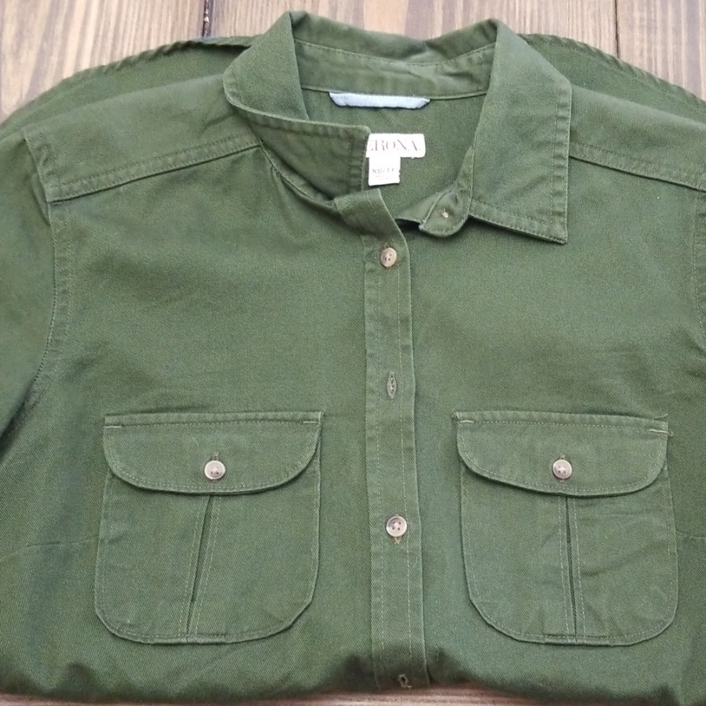 Merona Green Button Down Long Sleeve Shirt XS - Picture 3 of 6